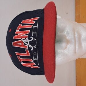 Atlanta Braves spellout block lettering American Needle blue & red snapback hat